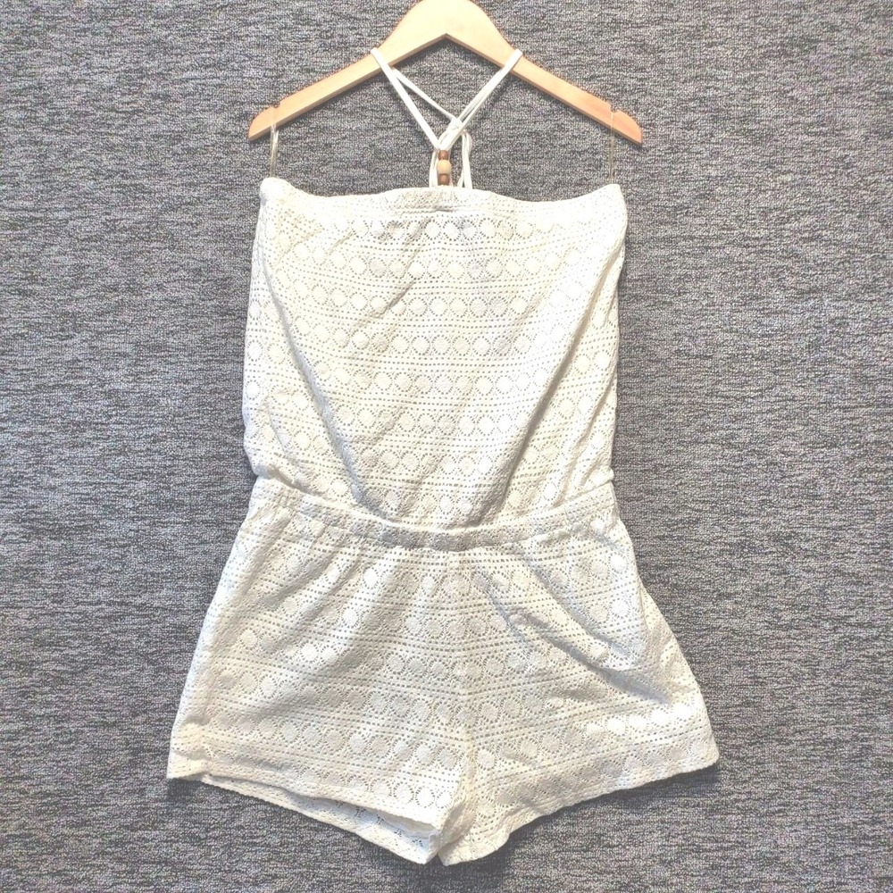 Earthbound Trading Co Boho Romper Womens L White Eyelet Halter Neck Boho Summer